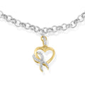 10K Yellow Gold 1/10 Cttw Diamond Awareness Ribbon & Heart Charm on 7" .925 Sterling Silver Rolo Bracelet (H-I Color, I1-I2 Clarity) by Bids.com
