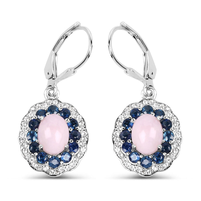 4.00 Carat Genuine Opal Pink, Blue Sapphire and White Topaz .925 Sterling Silver Earrings by Bids.com