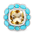 9.26 Carat Genuine Citrine and Turquoise .925 Sterling Silver Ring by Bids.com