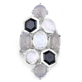 10.30 Carat Genuine White Rainbow Moonstone, Labradorite And Black Onyx .925 Sterling Silver Ring by Bids.com