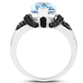 3.81 Carat Genuine Baby Swiss Blue Topaz, Black Diamond and White Diamond .925 Sterling Silver Ring by Bids.com