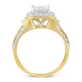 10K Yellow Gold 1.0 Cttw Diamond Composite Cushion-Shape Halo 3-Band-Look Engagement Ring (H-I Color, SI1-SI2 Clarity) - Size 6-1/4 by Bids.com