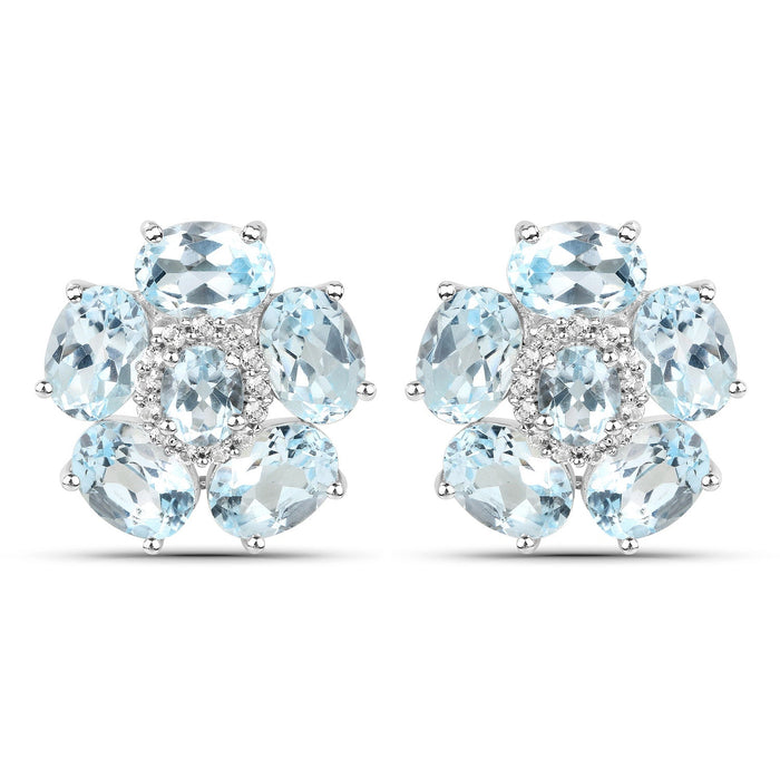 18K White Gold Plated 10.48 Carat Genuine Blue Topaz and White Topaz .925 Sterling Silver Earrings by Bids.com