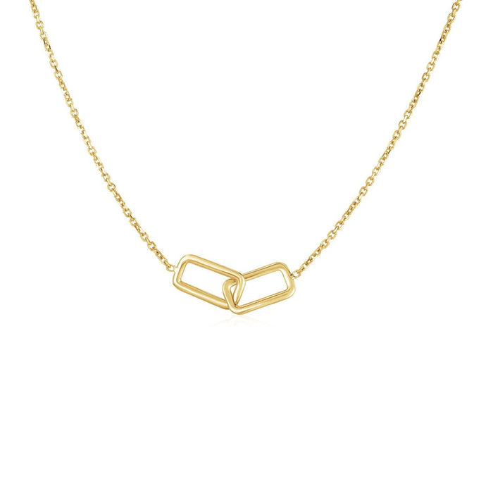 14k Yellow Gold Necklace with Interlocking Petite Rectangles by Bids.com