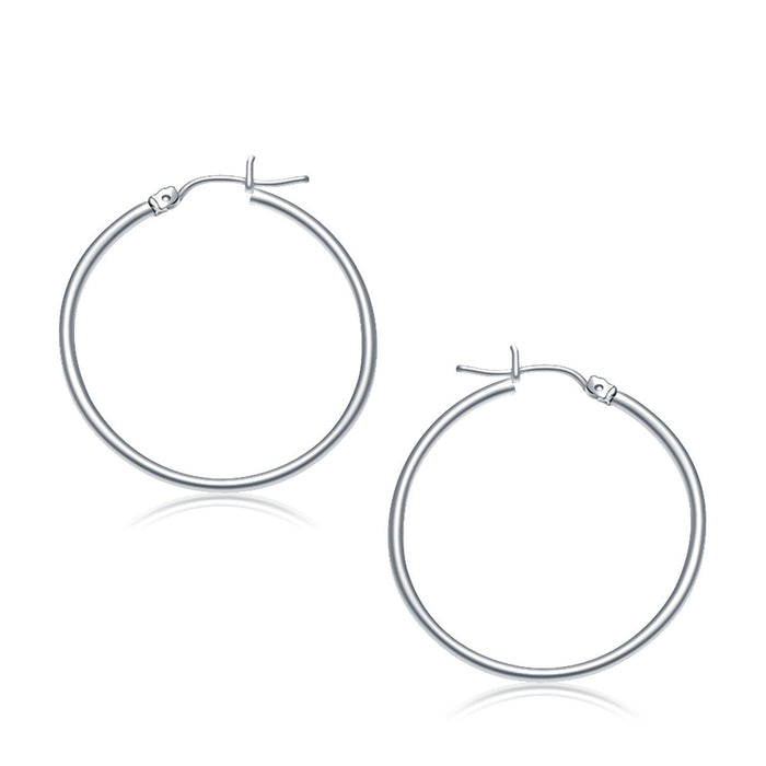 10k White Gold Polished Hoop Earrings (30 mm) by Bids.com