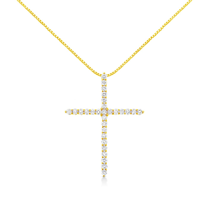 10K Yellow Gold Plated .925 Sterling Silver 3.0 Cttw Prong-Set Round Brilliant Cut Diamond Cross 18" Pendant Necklace (J-K Color, I1-I2 Clarity) by Bids.com