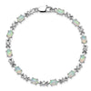 Oval White Created Opal & CZ Prong Sterling Silver X Link Bracelet