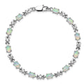 Oval White Created Opal & CZ Prong Sterling Silver X Link Bracelet by Fine Color Jewels