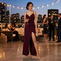 Emerald Sundae Juniors’ High-Slit Gown, Wine, Size Large by Vanessa Jane