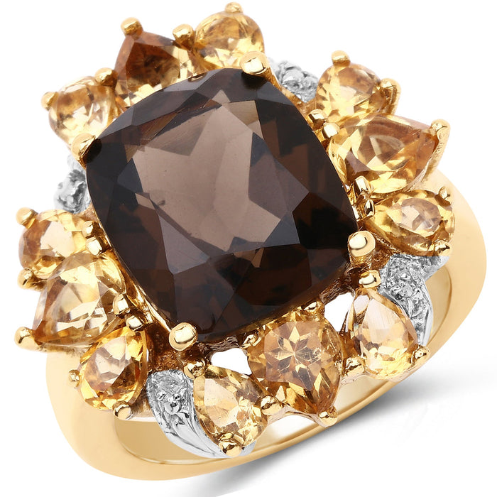 14K Yellow Gold Plated 7.10 Carat Genuine Smoky Quartz, Citrine & White Topaz Brass Ring by Bids.com