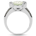 3.59 Carat Genuine Green Amethyst, Green Diamond & White Diamond .925 Sterling Silver Ring by Bids.com
