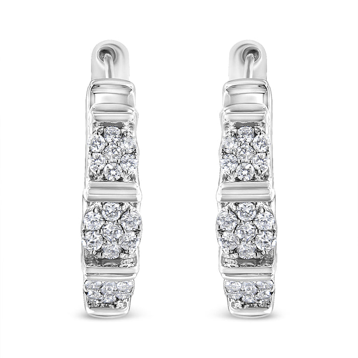 .925 Sterling Silver 1/2 Cttw Lab Grown Round Diamond Floral Cluster Hoop Earrings (F-G Color, SI1-SI2 Clarity) by Bids.com