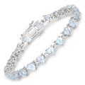 Heart Blue Aquamarine & Diamond Prong Silver Box Clasp Tennis Bracelet by Fine Color Jewels