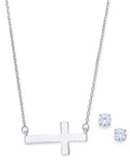 Alfani Cross Collar Necklace and Crystal Stud Earrings Set by Vanessa Jane
