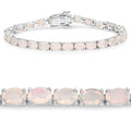 Oval White Ethiopian Opal Prong Silver Tennis Bracelet by Fine Color Jewels