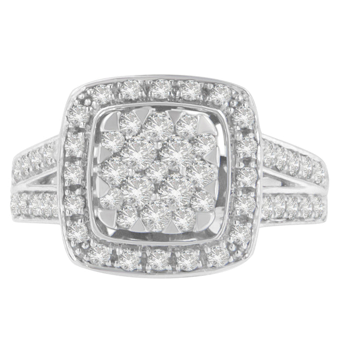 10K White Gold Diamond Cluster Ring (1 Cttw, H-I Color, SI2-I1 Clarity) - Size 6-1/2 by Bids.com