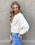 Cable Sweater Front Top - Oatmeal by Boutique 23