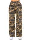 High Waist Camo Wide Leg Pants w/ Removable Chain