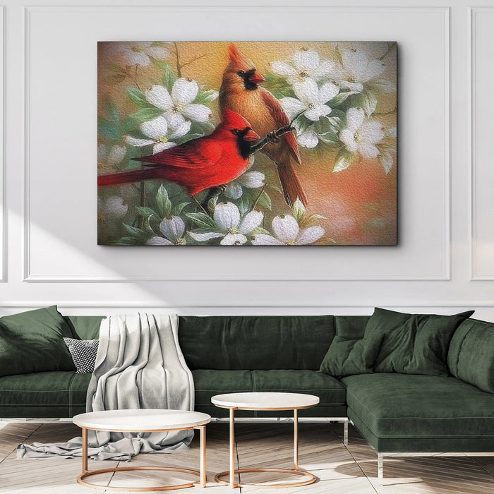Cardinals on Dogwood Painting Canvas Wall Art by Tailored Canvases