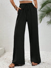 Casual Drawstring Wide Leg Pants: Black