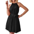 Casual Halter Neck A-Line Dress Sleeveless Belted Swing Pleated Cocktail Party Beach Mini Dresses by DailySale