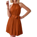 Casual Halter Neck A-Line Dress Sleeveless Belted Swing Pleated Cocktail Party Beach Mini Dresses by DailySale