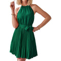 Casual Halter Neck A-Line Dress Sleeveless Belted Swing Pleated Cocktail Party Beach Mini Dresses by DailySale