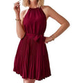Casual Halter Neck A-Line Dress Sleeveless Belted Swing Pleated Cocktail Party Beach Mini Dresses by DailySale