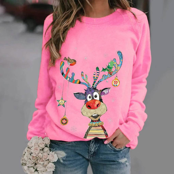 Casual O-Neck Long Sleeve Elk Print Hoodies and Pullover Tops Tees Hoody by DailySale