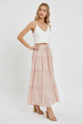 Casual Pull On Elastic Waist Tiered Maxi Skirt by Boutique 23
