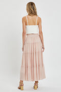 Casual Pull On Elastic Waist Tiered Maxi Skirt by Boutique 23