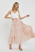 Casual Pull On Elastic Waist Tiered Maxi Skirt by Boutique 23