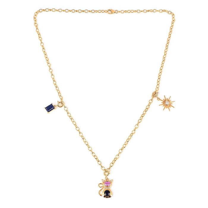 Cat Charm Necklace 18K yellow Gold Over Silver by Fine Color Jewels