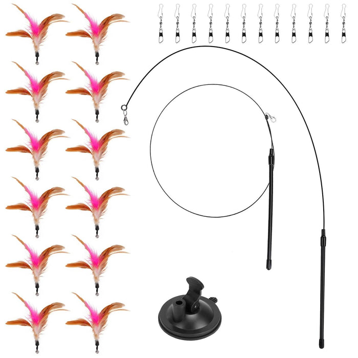 Cat Feather Wand Rod with 12 Pieces Feather Replacements for Cats by DailySale