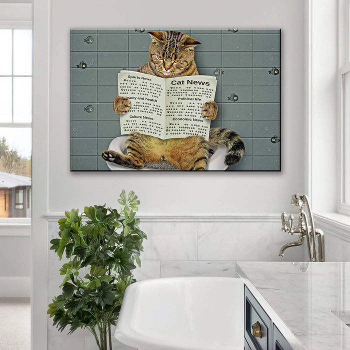 Cat Toilet Reading Newspaper Canvas Wall Art by Tailored Canvases