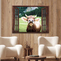 Cattle On Window Canvas Wall Art by Tailored Canvases
