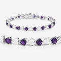 Heart Purple Amethyst & Diamond Prong Silver Tennis Bracelet by Fine Color Jewels
