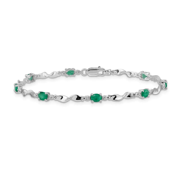 Genuine Green Emerald and Diamond Twisted Link 7 inch Bracelet by Fine Color Jewels