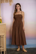SHIRRED BODICE SPAGHETTI STRAP MIDI DRESS by Boutique 23