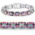 Cushion Rainbow Quartz Prong Silver Tennis Bracelet by Fine Color Jewels