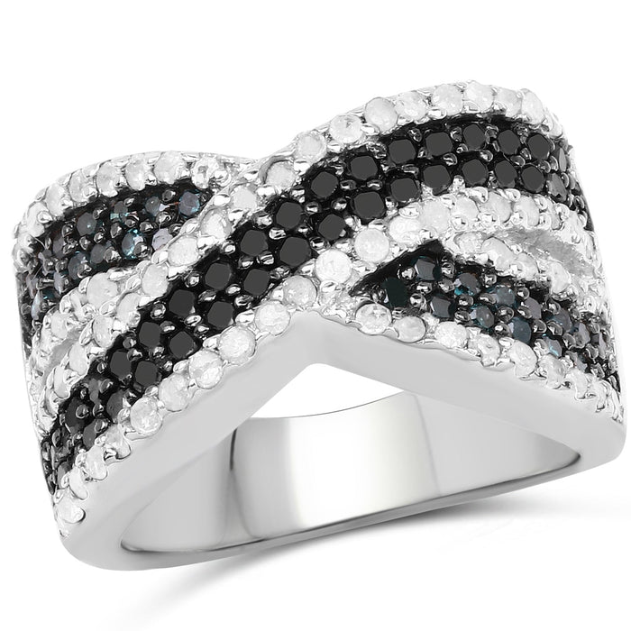 1.57 Carat Genuine Blue Diamond, White Diamond & Black Diamond .925 Sterling Silver Ring by Bids.com