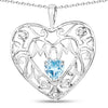 Heart Swiss Blue Topaz Prong Silver Mom Pendant Necklace