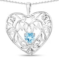 Heart Swiss Blue Topaz Prong Silver Mom Pendant Necklace by Fine Color Jewels