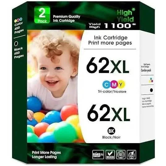 62/62XL Black & Color Ink Cartridge for HP Envy, OfficeJet & DeskJet by DailySale