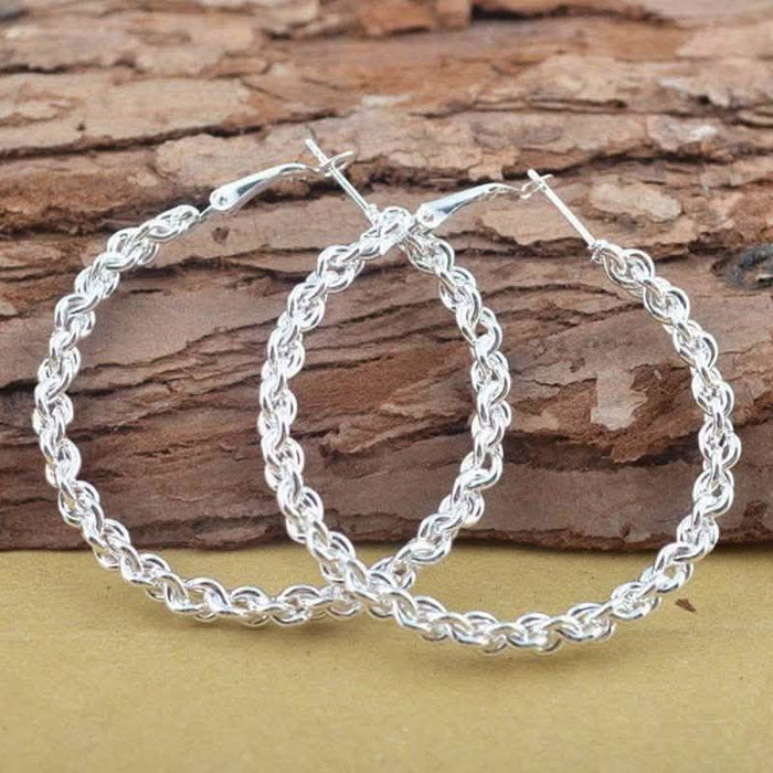 Chain Style Hoop Earrings in 18K White Gold by DailySale
