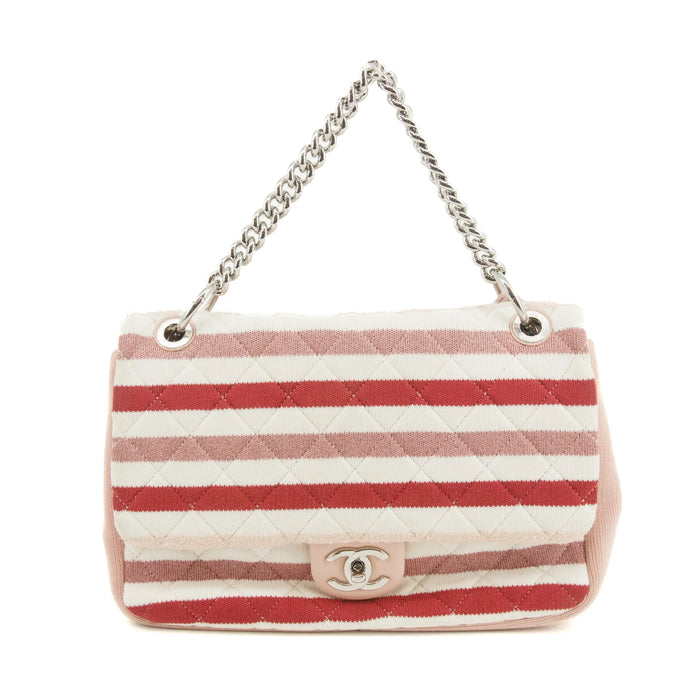 Chanel 2Way Cotton Rope Flap Bag Quilted Striped Jersey Medium 26 Series #2667 by Bolt Boutique