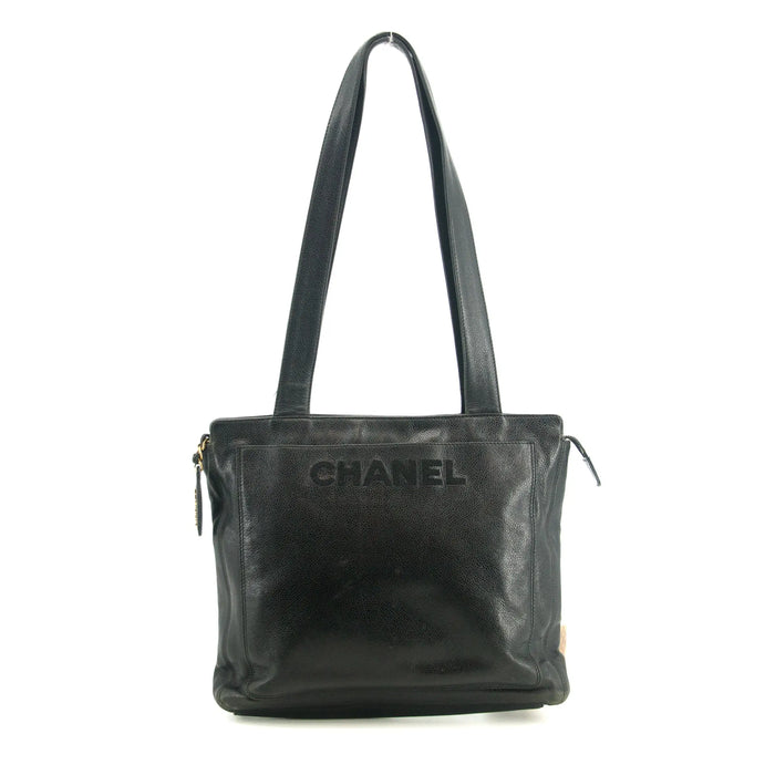 Chanel Black Caviar Skin Logo LAX Embroidered Shoulder Bag #3771 by Bolt Boutique