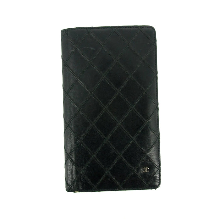 Chanel Black Diamond Quilted Lambskin Long Wallet #3160 by Bolt Boutique