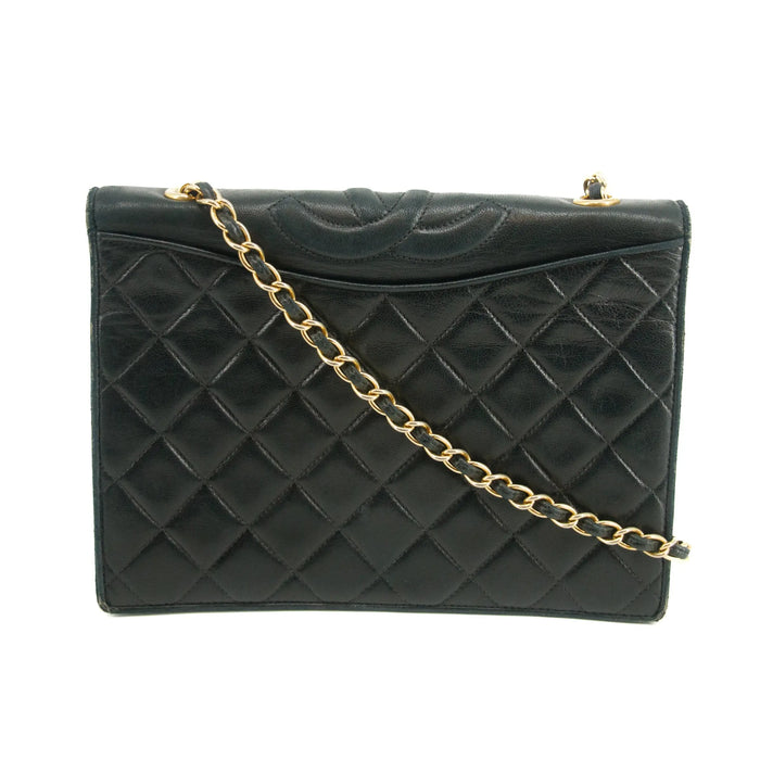 Chanel Black Lambskin Quilted Top Logo Shoulder Bag #4732 by Bolt Boutique