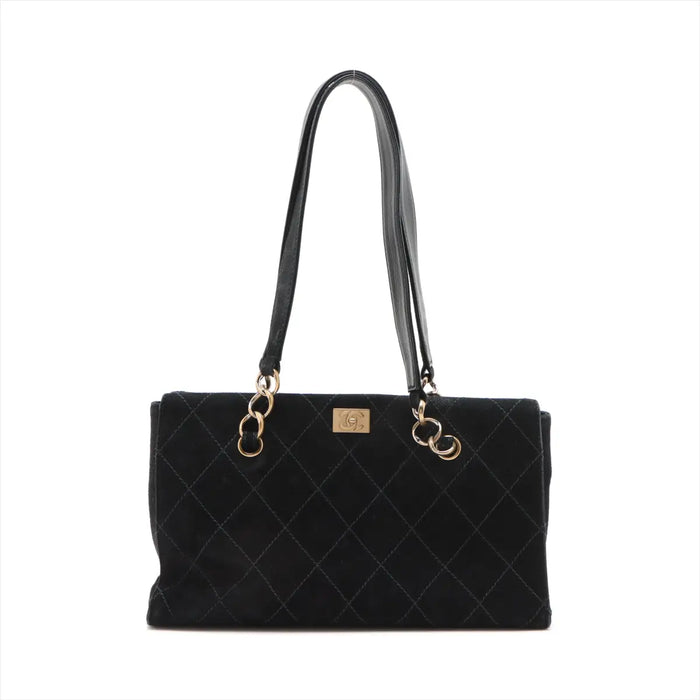 Chanel Black Nubuck Leather Wild Stitch Shoulder Bag Black Gold Metal Fittings 7 Series #2875 by Bolt Boutique